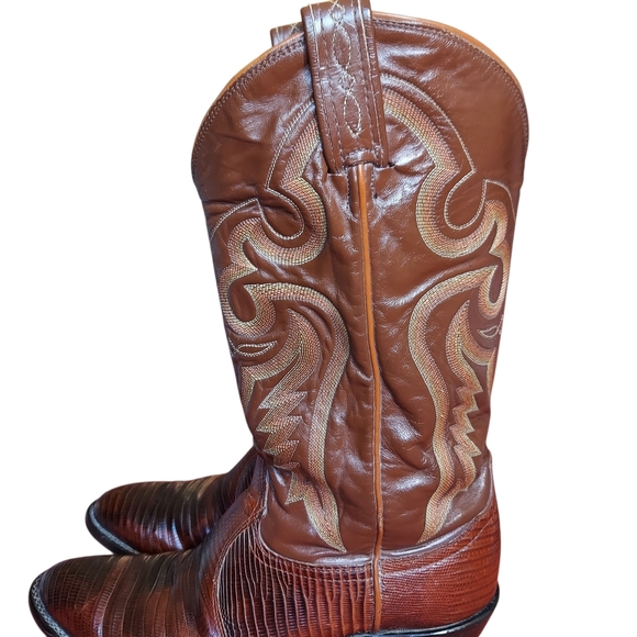 Tony Lama Vintage Black Label 8540 Brown Leather Exotic Teju Lizard Western - Picture 4 of 16
